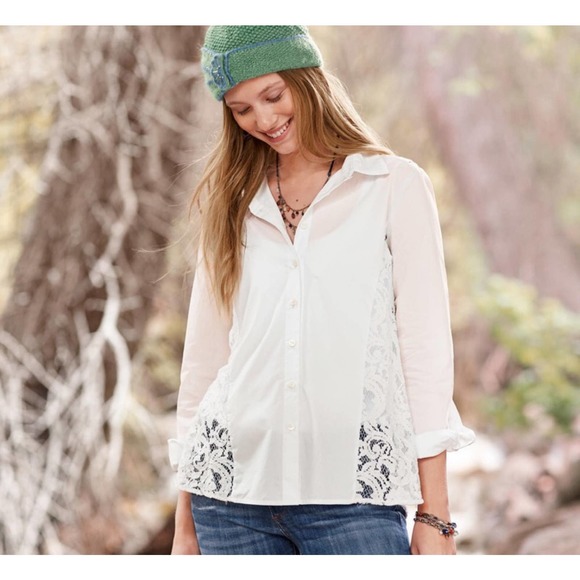 Sundance Tops - Sundance White Button Down Lace Back Top Size M
